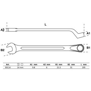 Klucz płasko-oczkowy, wygięty | 14 mm - 2