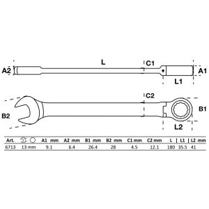Klucz płasko-oczkowy z grzechotką | łamany | 13 mm - 2