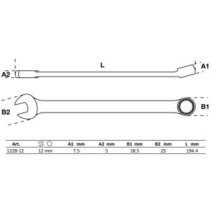 Klucz płasko-oczkowy | długi | 12 mm - 2